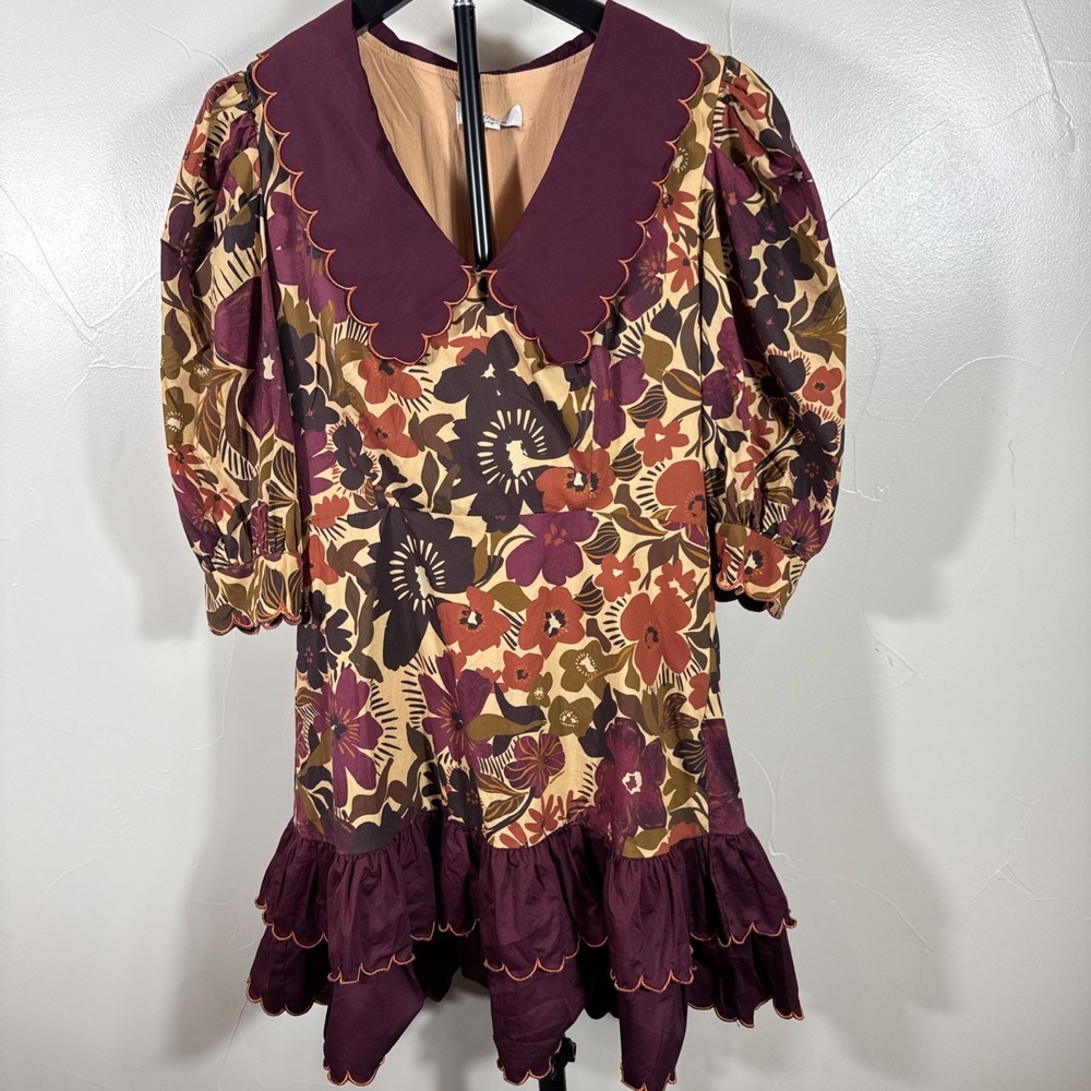 Avara Women's Dress 100% Cotton Small Rayon Lined Ruffles Cottage Core